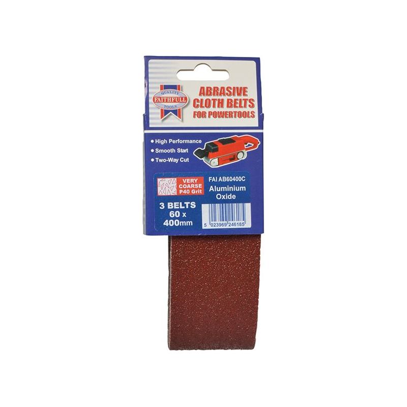 Faithfull Cloth Sanding Belt 400 x 60mm Coarse 60G (Pack 3) Faithfull - RockBottom Northampton