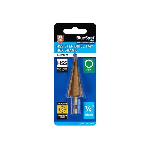 Bluespot Tools HSS 1/4in Hex Shank Step Drill 4-22mm BlueSpot Tools - RockBottom Northampton