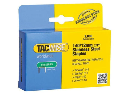 Tacwise 140 Stainless Steel Staples 12mm (Pack 2000) Tacwise - RockBottom Northampton