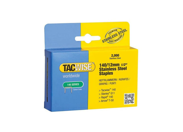 Tacwise 140 Stainless Steel Staples 12mm (Pack 2000) Tacwise - RockBottom Northampton