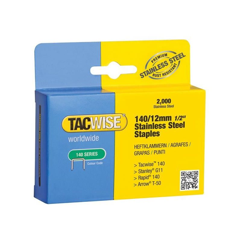Tacwise 140 Stainless Steel Staples 12mm (Pack 2000) Tacwise - RockBottom Northampton