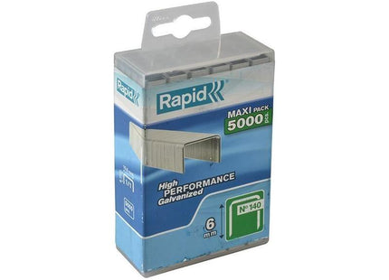 Rapid 140/6 6mm Galvanised Staples (Poly Pack 5000) Rapid - RockBottom Nothampton