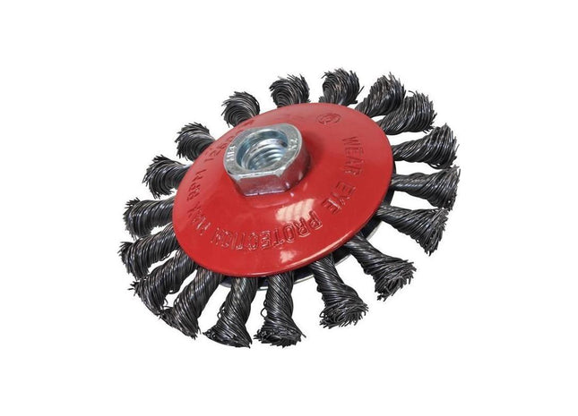 Faithfull Conical Wire Brush 100mm M10x1.5 Bore, 0.50mm Wire Faithfull - RockBottom Northampton