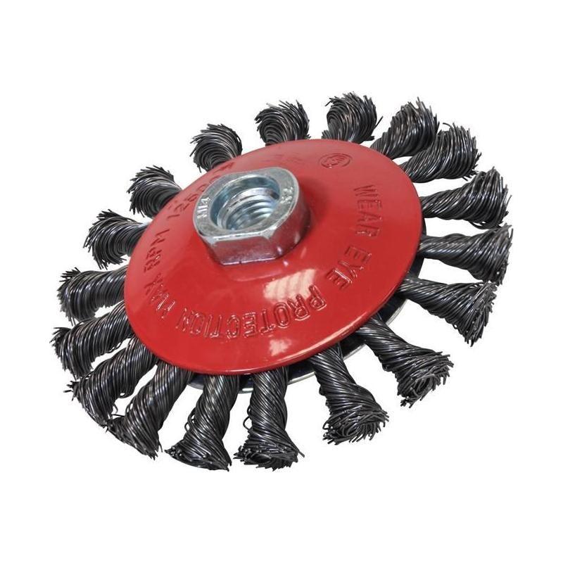 Faithfull Conical Wire Brush 100mm M10x1.5 Bore, 0.50mm Wire Faithfull - RockBottom Northampton