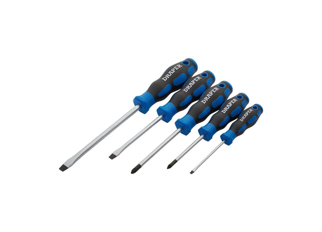 Draper Soft Grip Screwdriver Set, 3 x Plain Slot, 2 x PZ TYPE (5 Piece) Draper - Town Tools