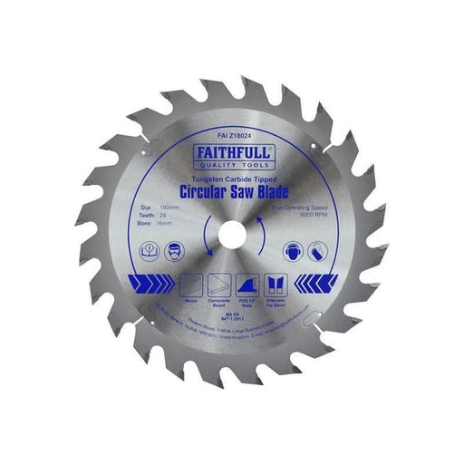 Faithfull TCT Circular Saw Blade 180 x 16mm x 24T POS Faithfull - RockBottom Northampton