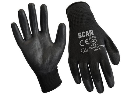 Scan Black PU Coated Gloves - M (Size 8) (12 Pairs) Scan - RockBottom Nothampton