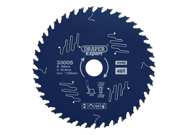 Draper Expert TCT Circular Saw Blade for Wood with PTFE Coating, 185 x 25.4mm, 4 Draper - Town Tools 