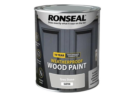 Ronseal 10 Year Weatherproof Wood Paint Grey Stone Satin 750ml Ronseal - RockBottom Nothampton