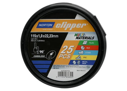 Norton Clipper Clipper® Multi-Material Cutting Discs 115 x 22.23mm (Tub of 25) Norton Clipper - RockBottom Nothampton
