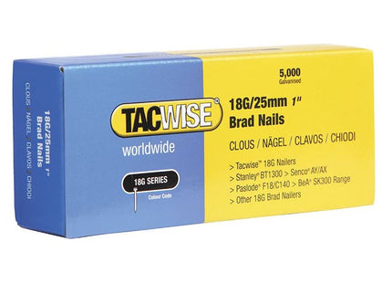 Tacwise 18 Gauge 25mm Brad Nails (Pack 5000) Tacwise - RockBottom Northampton