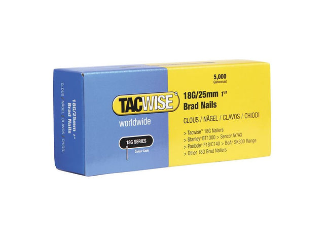 Tacwise 18 Gauge 25mm Brad Nails (Pack 5000) Tacwise - RockBottom Northampton
