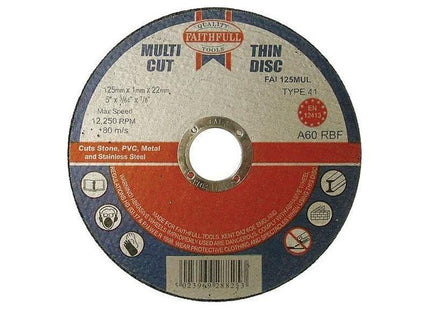 Faithfull Multi-Purpose Cutting Disc 125 x 1.0 x 22.23mm (Pack 10) Faithfull - RockBottom Northampton