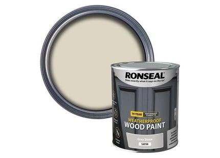 Ronseal 10 Year Weatherproof Wood Paint Grey Stone Satin 750ml Ronseal - RockBottom Nothampton