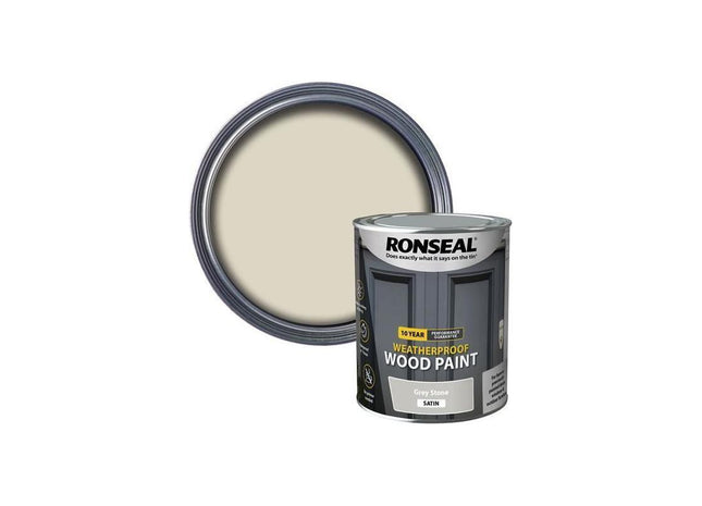 Ronseal 10 Year Weatherproof Wood Paint Grey Stone Satin 750ml Ronseal - RockBottom Nothampton