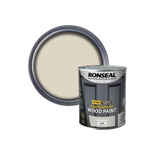 Ronseal 10 Year Weatherproof Wood Paint Grey Stone Satin 750ml Ronseal - RockBottom Nothampton