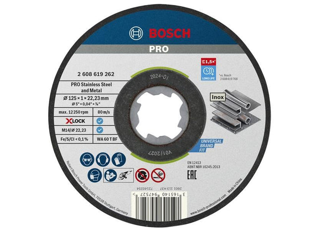 Bosch Powertool Accessories PRO Stainless Steel and Metal Bonded Cutting Disc 125 x 1.0 x 22.23mm Pack of 10 Bosch Powertool Accessories - RockBottom Northampton