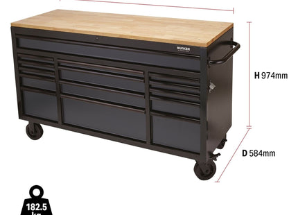 Draper BUNKER Workbench Roller Tool Cabinet, 15 Drawer, 61", Grey 08238 Draper - Town Tools 