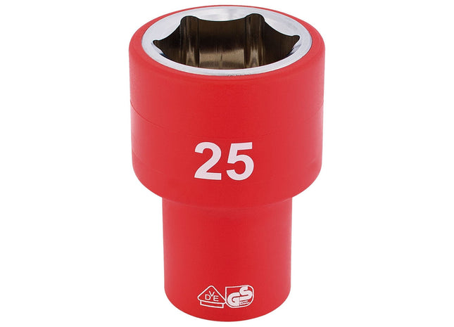 Draper Fully Insulated VDE Socket, 1/2" Sq. Dr., 25mm 31961 Draper - Town Tools 