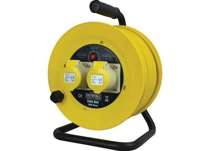 Faithfull Power Plus Open Drum Cable Reel 110V 16A 2-Socket 50m (1.5mm Cable) Faithfull Power Plus - RockBottom Northampton