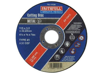 Faithfull Metal Cut Off Disc 115 x 3.2 x 22.23mm Faithfull - RockBottom Northampton