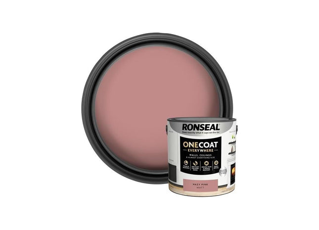 Ronseal One Coat Everywhere Interior Paint Hazy Pink Matt 2.5 litre Ronseal - RockBottom Nothampton