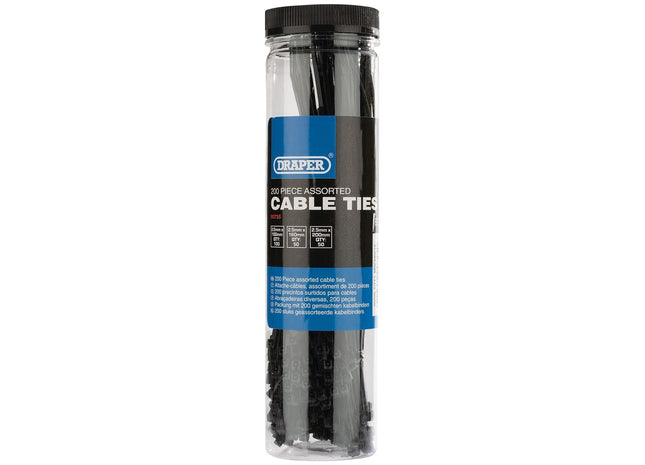 Draper Assorted Nylon Cable Tie Pack (200 Piece) 90725 Draper - Town Tools 