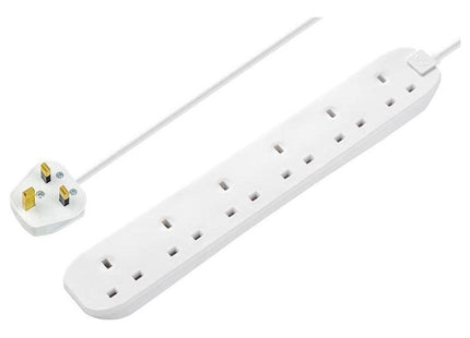 Masterplug Extension Lead 240V 6-Gang 13A White 2m Masterplug - RockBottom Northampton