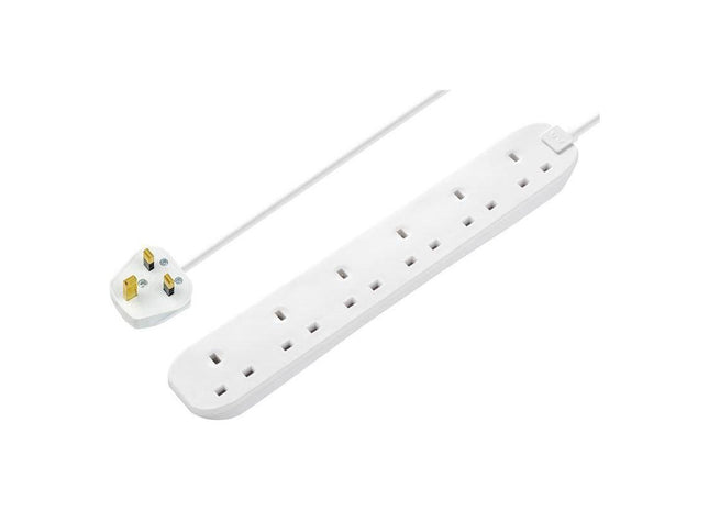 Masterplug Extension Lead 240V 6-Gang 13A White 2m Masterplug - RockBottom Northampton
