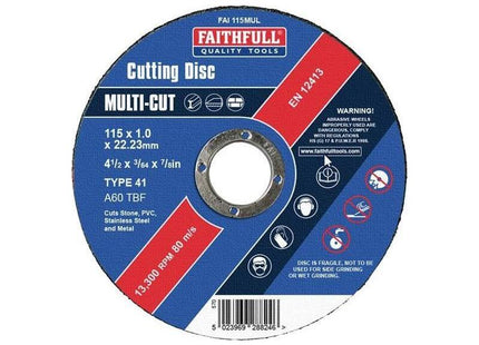 Faithfull Multi-Purpose Cutting Disc 115 x 1.0 x 22.23mm (Pack 10) Faithfull - RockBottom Northampton