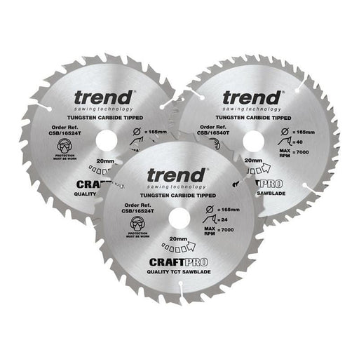 Trend CraftPro Cordless Saw Blade 165 x 20mm x 24T/40T (Pack 3) Trend - RockBottom Northampton
