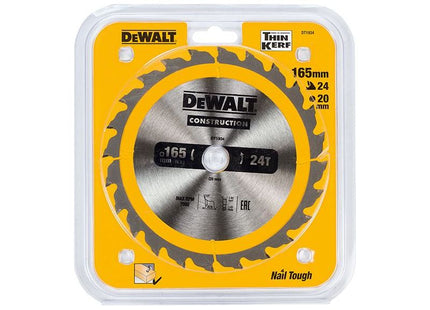 Dewalt Power Tools Portable Construction Circular Saw Blade 165 x 20mm x 24T DeWALT Power Tools - RockBottom Northampton