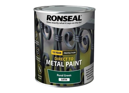Ronseal Direct to Metal Paint Rural Green Satin 750ml Ronseal - RockBottom Nothampton