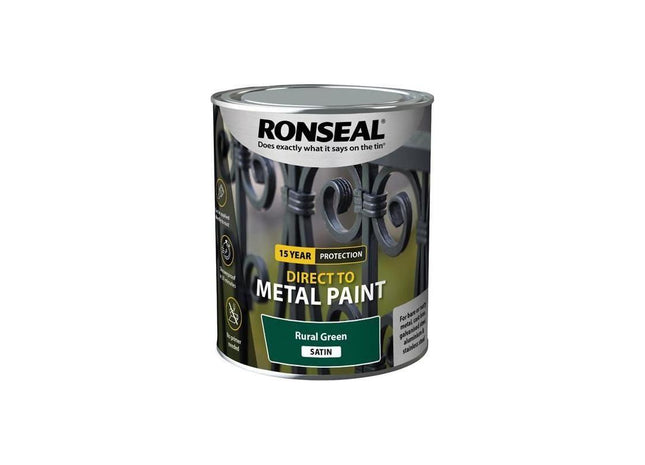 Ronseal Direct to Metal Paint Rural Green Satin 750ml Ronseal - RockBottom Nothampton