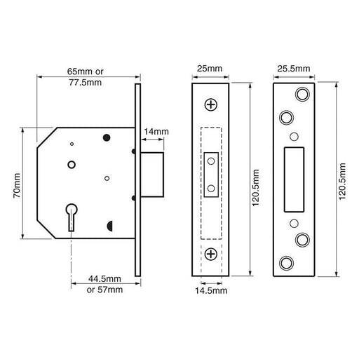 Union 2101 5 Lever Mortice Deadlock Satin Brass Finish 65mm 2.5in Box UNION - RockBottom Northampton