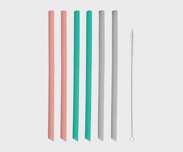 Pure Set Of 6 Silicone Straight Straws
