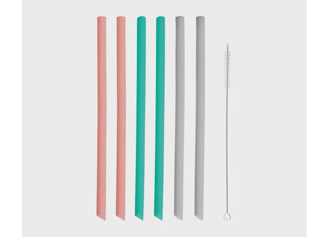 Pure Set Of 6 Silicone Straight Straws