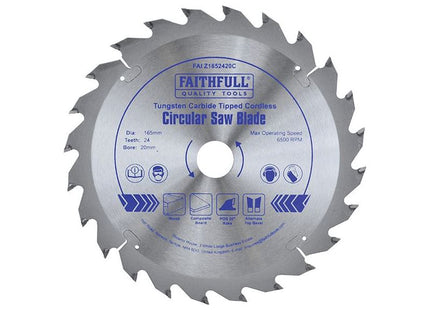 Faithfull TCT Cordless Trimsaw Blade 165 x 20mm x 24T POS Faithfull - RockBottom Northampton