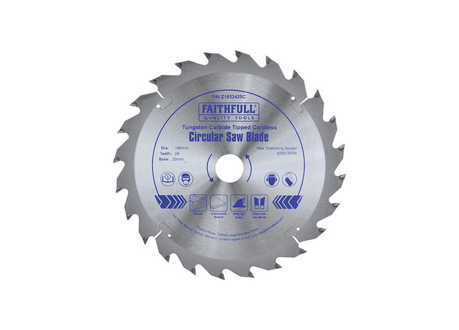 Faithfull TCT Cordless Trimsaw Blade 165 x 20mm x 24T POS Faithfull - RockBottom Northampton