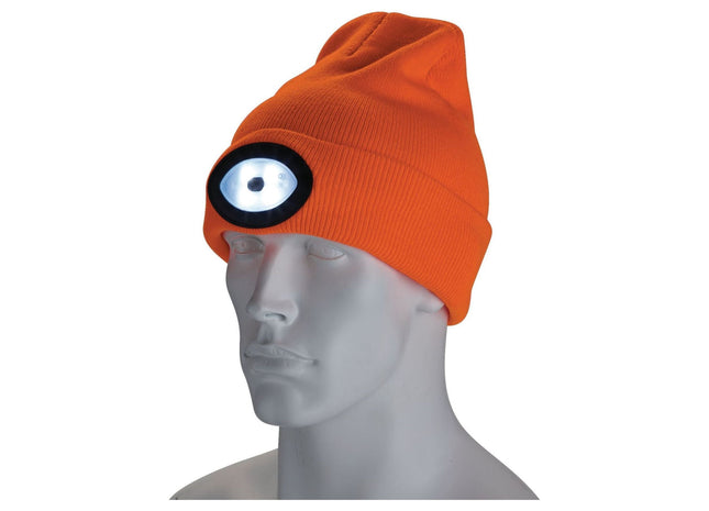 Draper Beanie Hat with Rechargeable Torch, One Size, 1W, 100 Lumens, High-vis Or Draper - Town Tools 