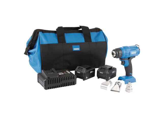 Draper D20 20V Heat Gun, 2 x 5.0Ah Batteries, 1 x Fast Charger, 1 x Bag 99737 Draper - Town Tools 