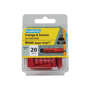 Plasplugs Solid Wall Super Grips™ Fixings Red & Screws Pack of 20 Plasplugs - RockBottom Nothampton