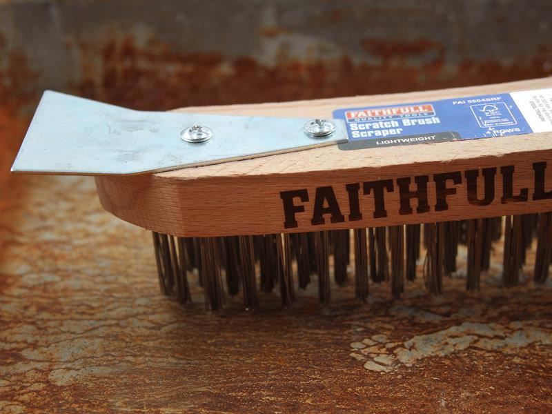 Faithfull Lightweight Scratch Brush with Scraper, Four Row Faithfull - RockBottom Northampton