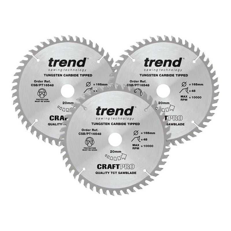 Trend CraftPro Panel Trim Saw Blade 165 x 20mm x 48T (Pack 3) Trend - RockBottom Northampton