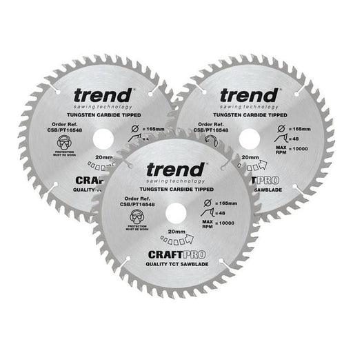 Trend CraftPro Panel Trim Saw Blade 165 x 20mm x 48T (Pack 3) Trend - RockBottom Northampton