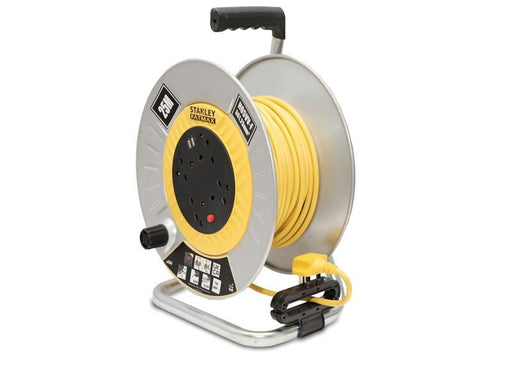 STANLEY Electrical Open Metal Drum Cable Reel 240V 13A 4-Socket + 2 USB 25m STANLEY� Electrical - RockBottom Nothampton