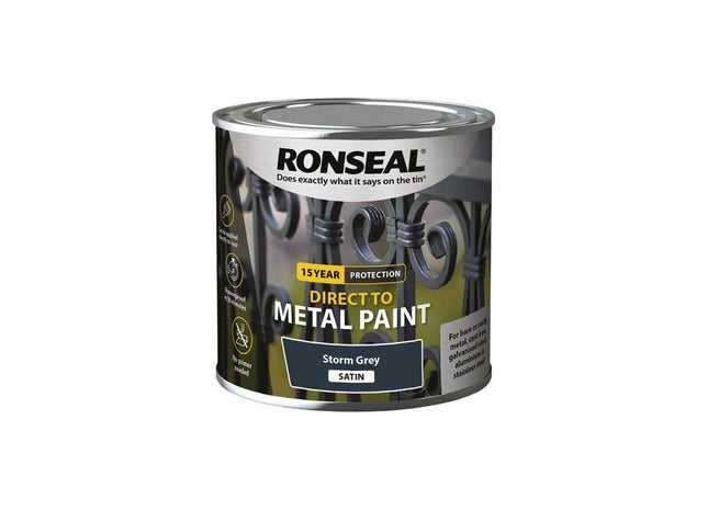 Ronseal Direct to Metal Paint Storm Grey Satin 250ml Ronseal - RockBottom Nothampton