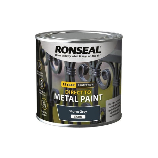 Ronseal Direct to Metal Paint Storm Grey Satin 250ml Ronseal - RockBottom Nothampton