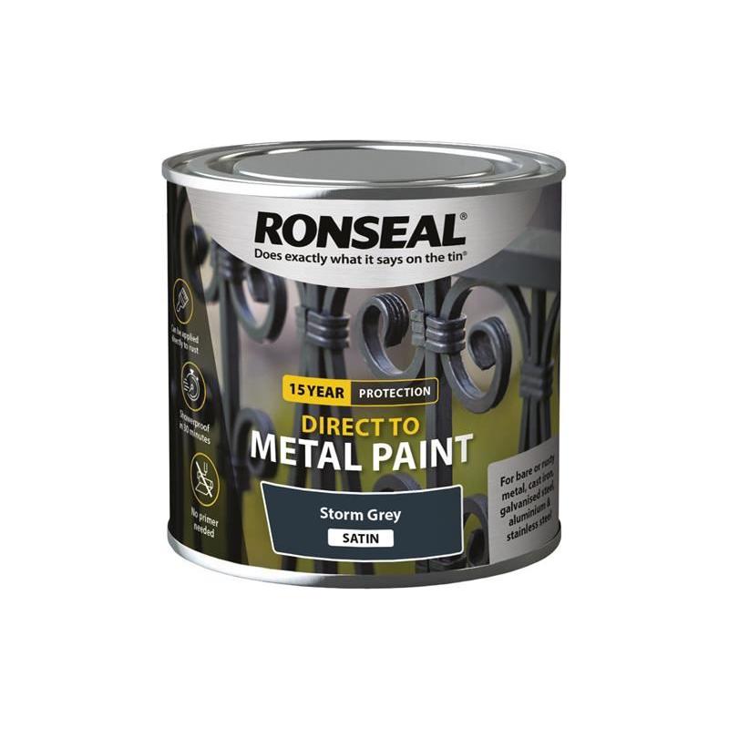 Ronseal Direct to Metal Paint Storm Grey Satin 250ml Ronseal - RockBottom Nothampton