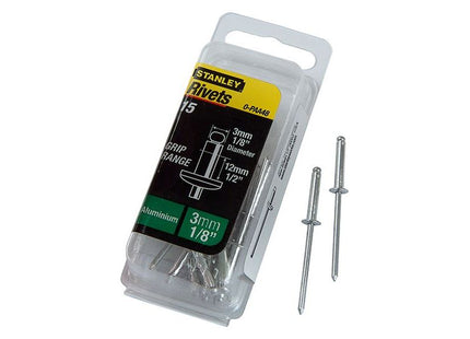 Stanley® Hand Tools 1-PAA48 Aluminium Rivets Long 3 x 12mm Pack of 15 STANLEY® Hand Tools - RockBottom Nothampton